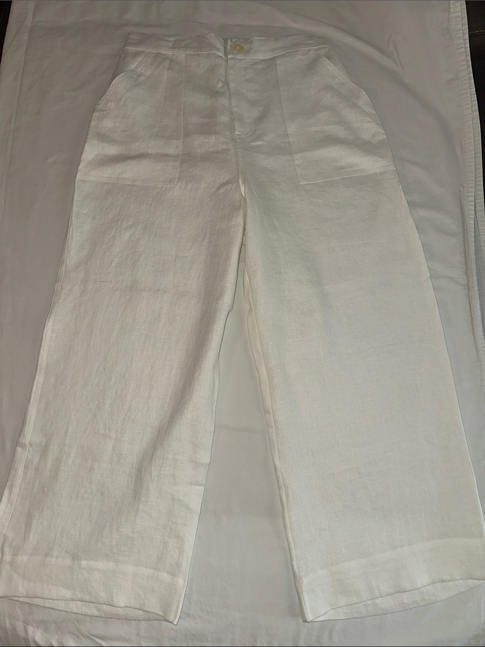 Betro Simone Crisp White Wide-Leg Linen Pants Size S